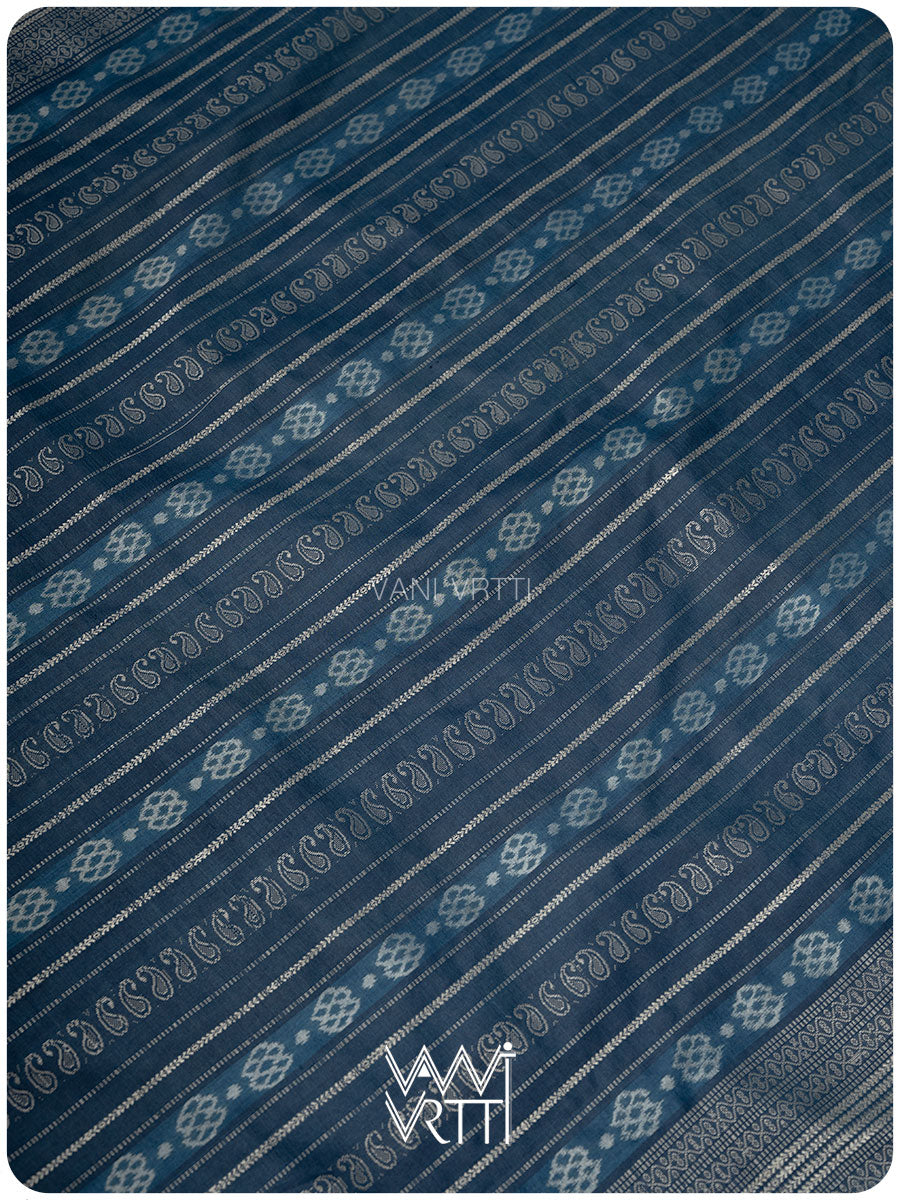 Indigo Barahamasi Phool Jaal Natural Dyed Mulberry Silk Ikat Saree