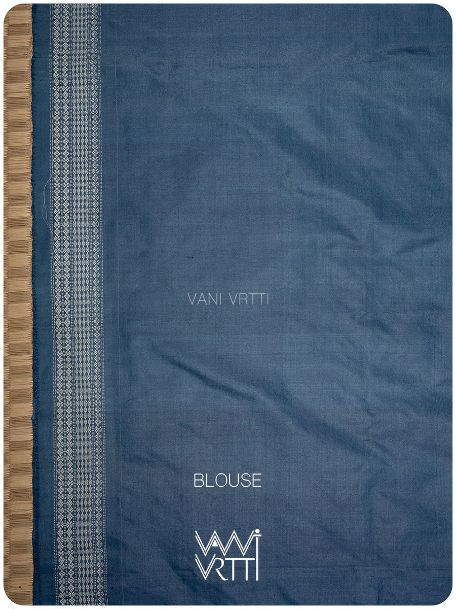 Indigo Barahamasi Phool Jaal Natural Dyed Mulberry Silk Ikat Saree