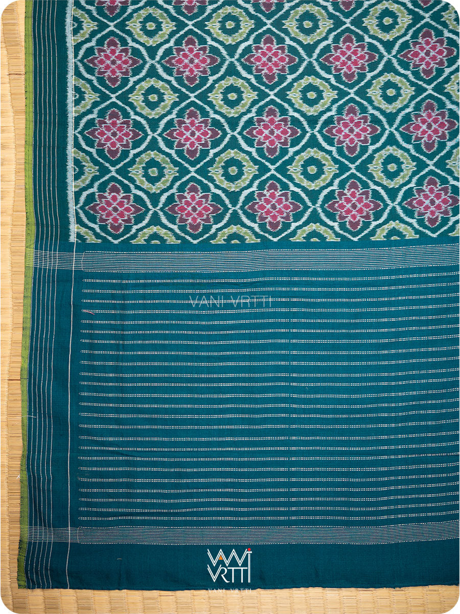 Deep Teal Blue Mastya Lily Cotton Ikat Saree