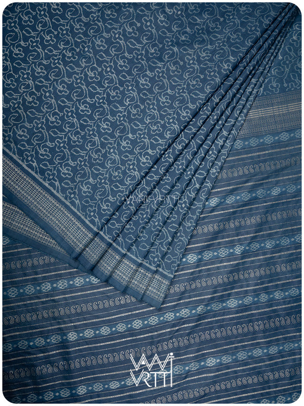 Indigo Barahamasi Phool Jaal Natural Dyed Mulberry Silk Ikat Saree