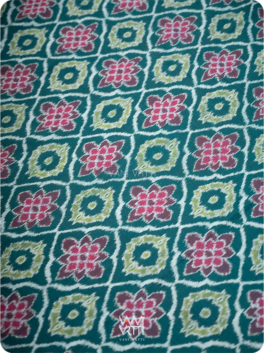 Deep Teal Blue Mastya Lily Cotton Ikat Saree