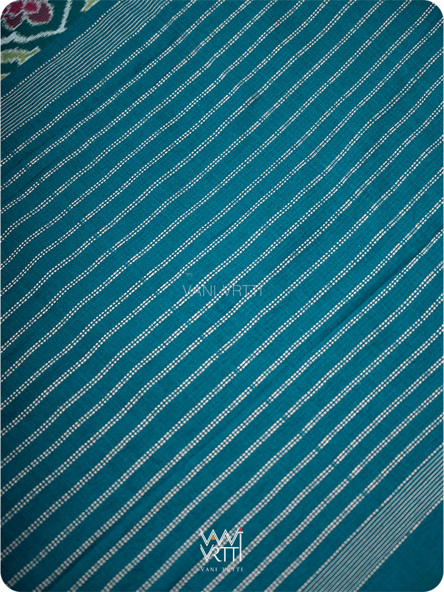 Deep Teal Blue Mastya Lily Cotton Ikat Saree