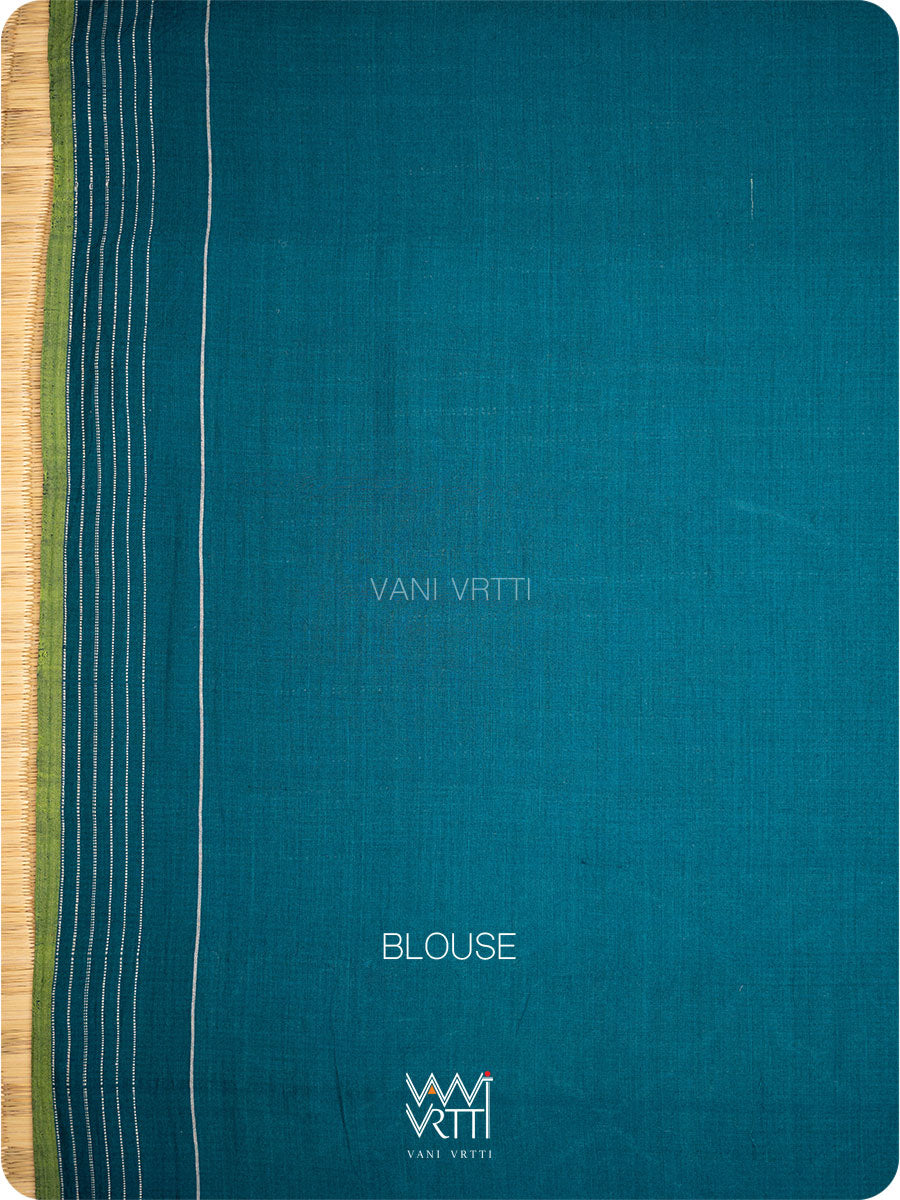 Deep Teal Blue Mastya Lily Cotton Ikat Saree