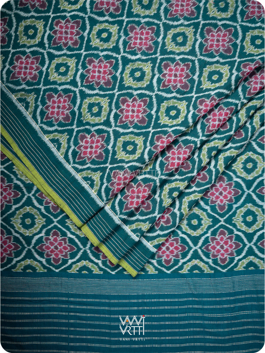 Deep Teal Blue Mastya Lily Cotton Ikat Saree