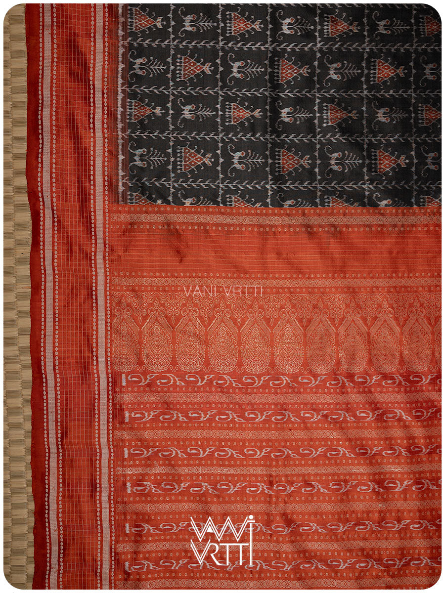 Black Maroon Tribal Tattoo Natural Dyed Mulberry Silk Ikat Saree