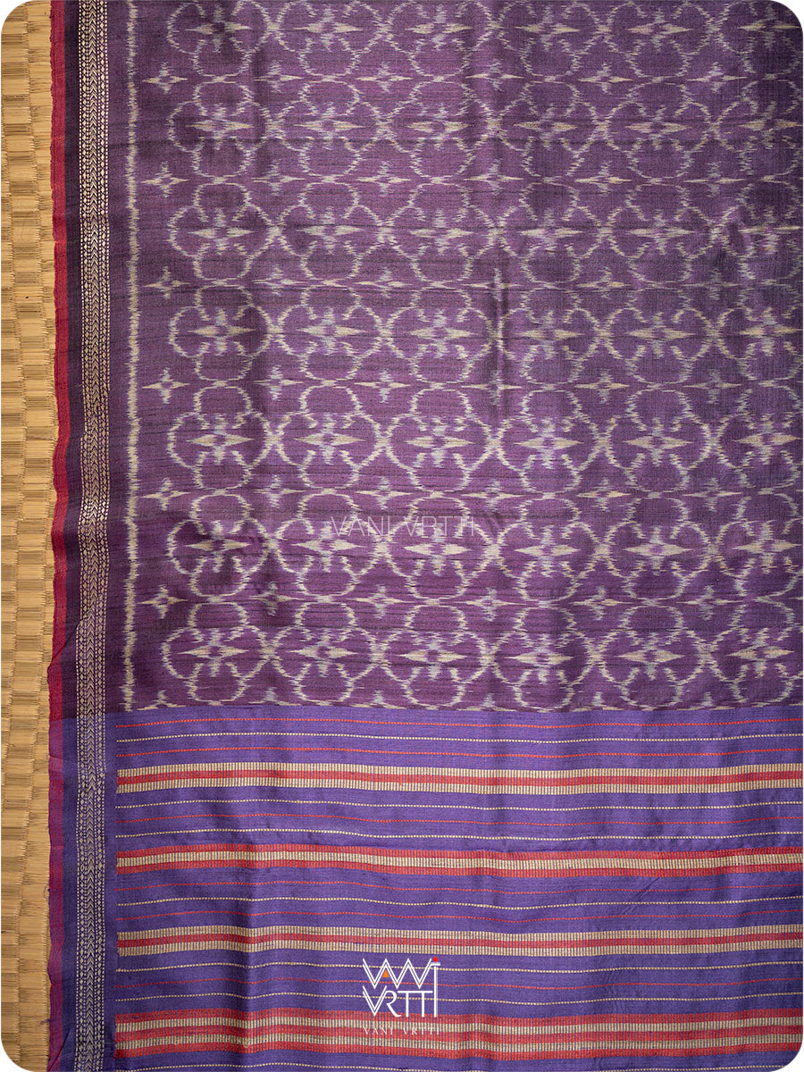 Purple Chrysanthemum Master Weave Designer Handspun Ikat Tussar Silk Sari