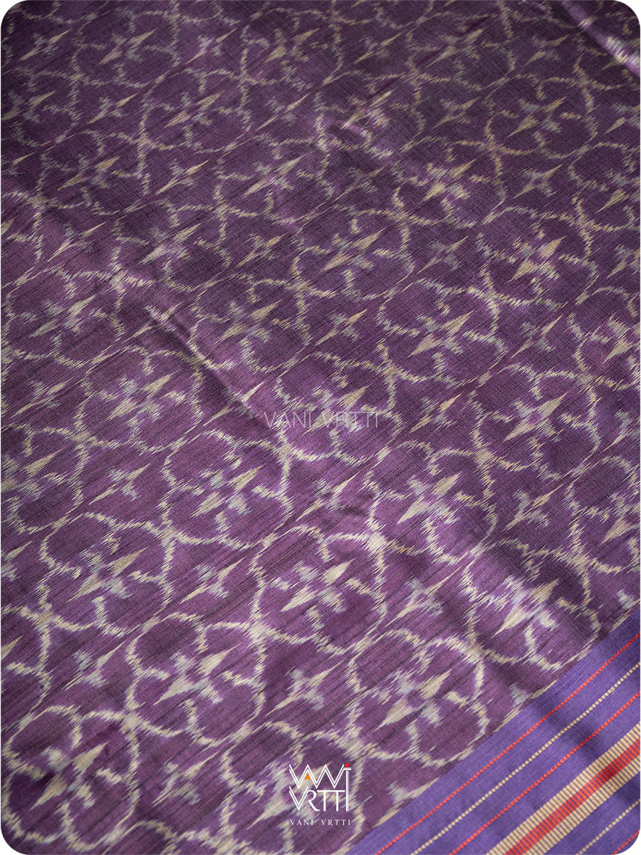 Purple Chrysanthemum Master Weave Designer Handspun Ikat Tussar Silk Sari