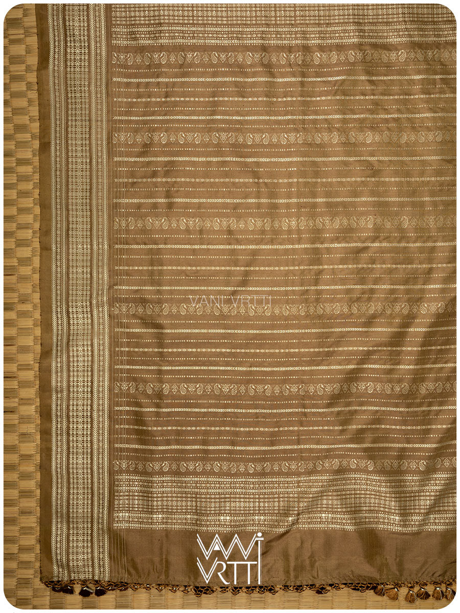Khadi Brown Sankha Natural Dyed Mulberry Silk Ikat Saree