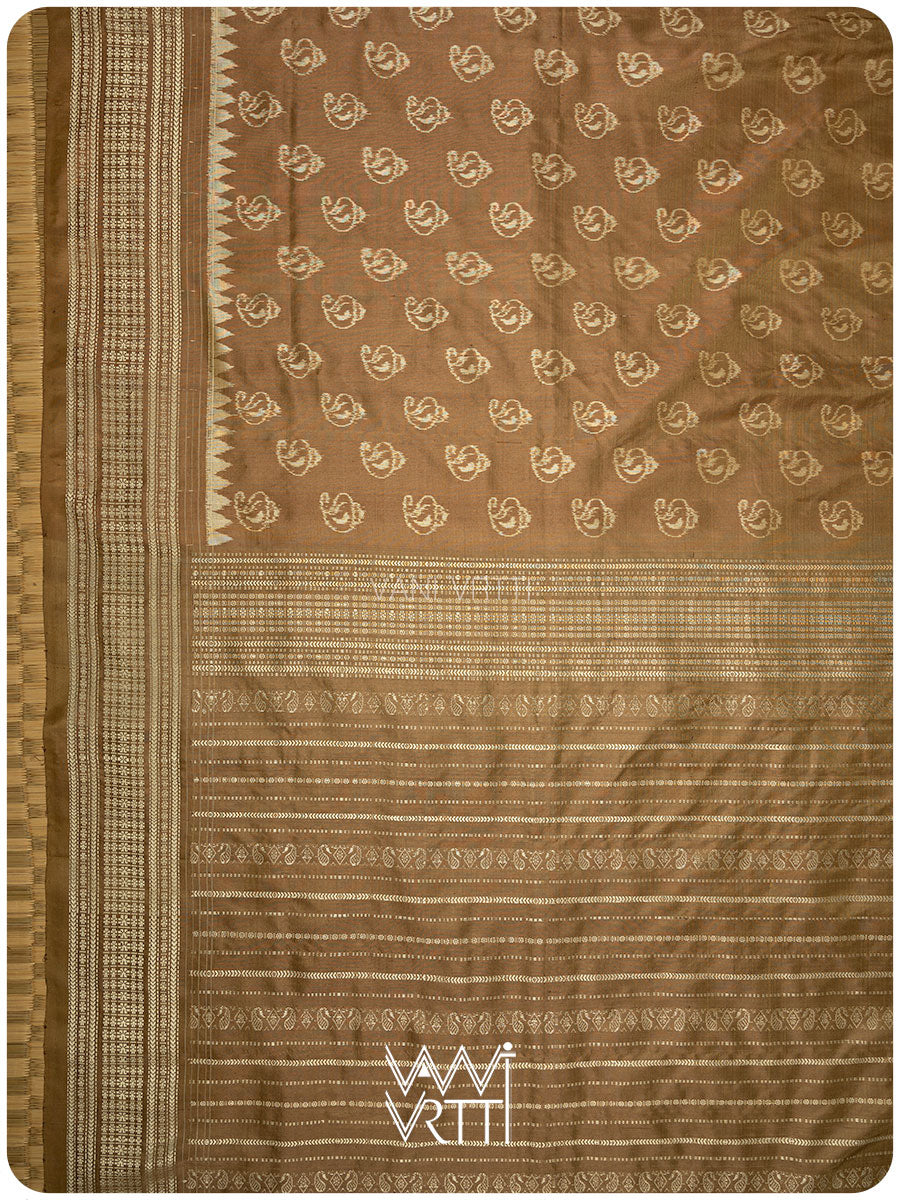 Khadi Brown Sankha Natural Dyed Mulberry Silk Ikat Saree