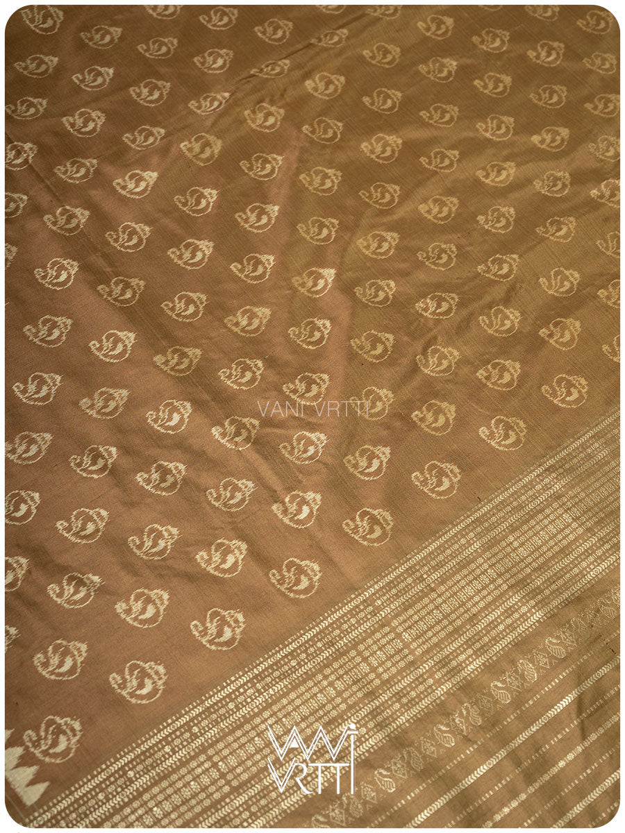 Khadi Brown Sankha Natural Dyed Mulberry Silk Ikat Saree