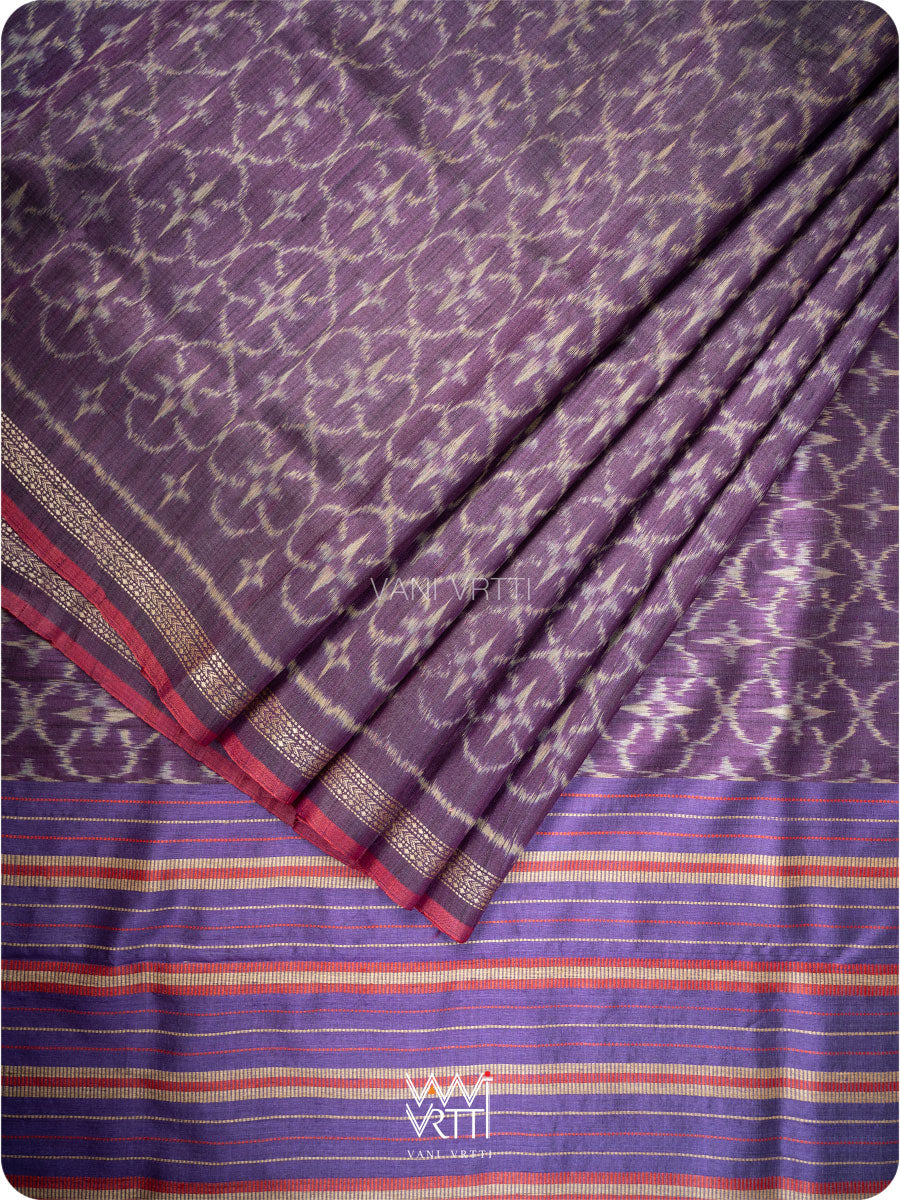 Purple Chrysanthemum Master Weave Designer Handspun Ikat Tussar Silk Sari