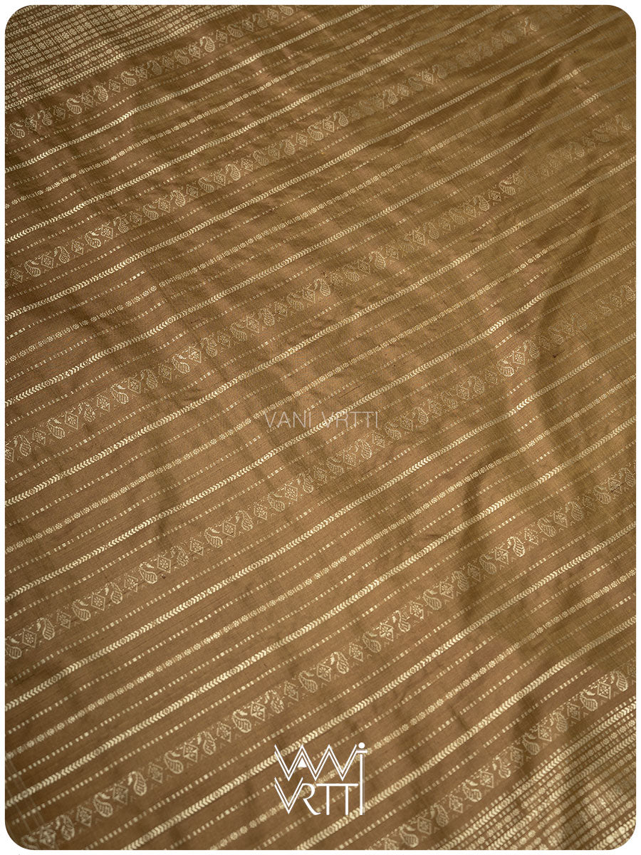 Khadi Brown Sankha Natural Dyed Mulberry Silk Ikat Saree