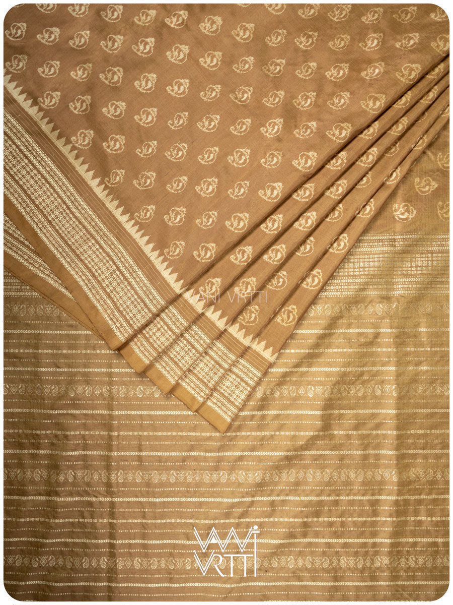 Khadi Brown Sankha Natural Dyed Mulberry Silk Ikat Saree