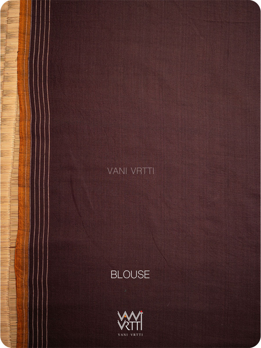 Deep Brown Marigold Lily Cotton Ikat Saree