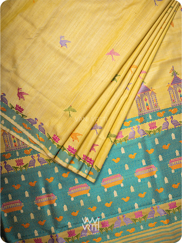 Yellow Chilika Master Weave Exclusive Handspun Tussar Silk Saree