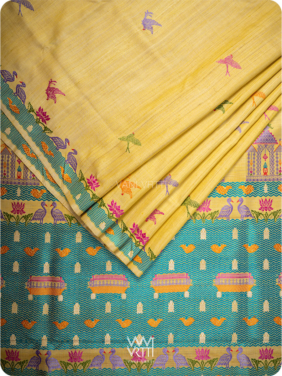 Yellow Chilika Master Weave Exclusive Handspun Tussar Silk Saree