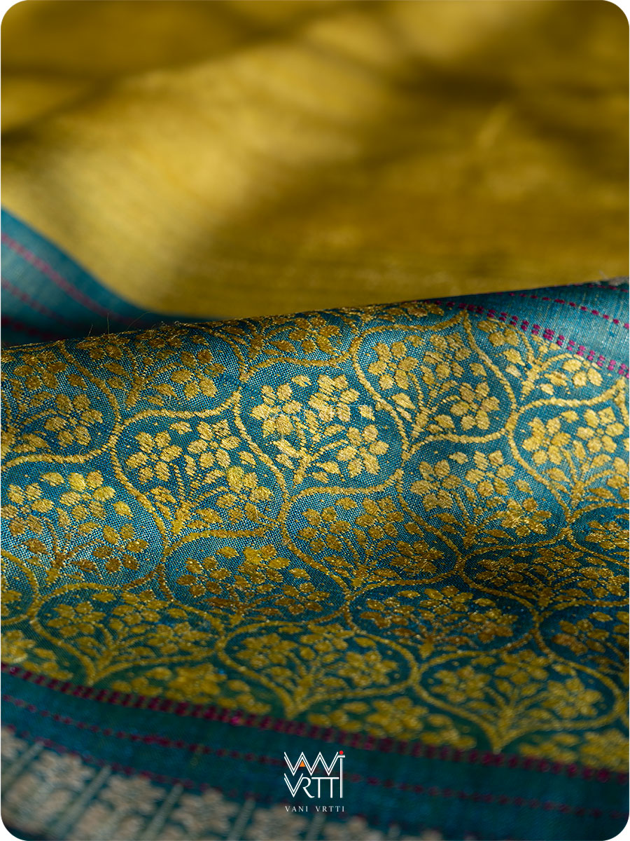 Banana Yellow Firozi Parijat Handspun Tussar Silk Saree