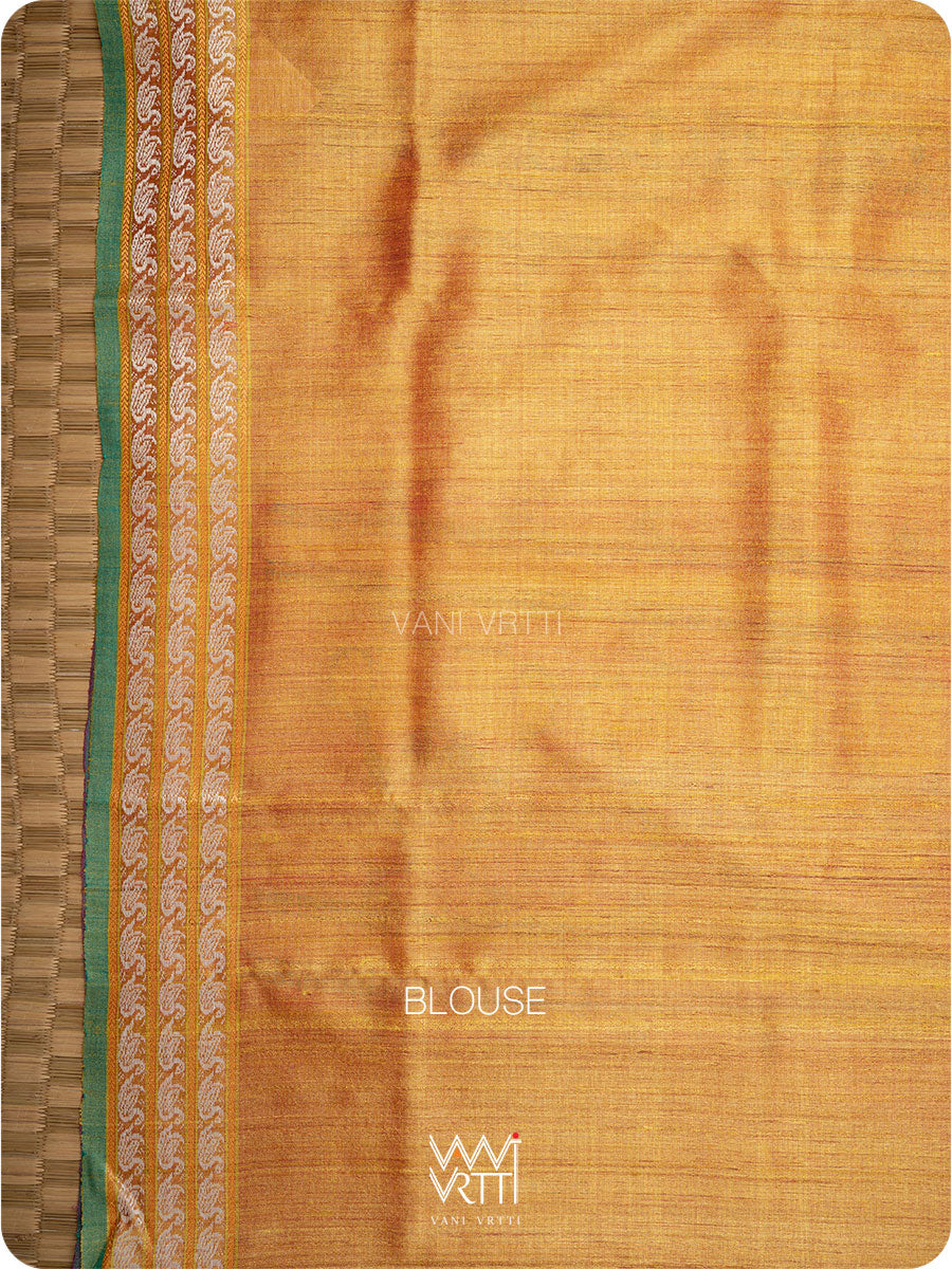 Off White Pink Yellow Veena Pani Lata Master Weave Exclusive Handspun Tussar Silk Sari