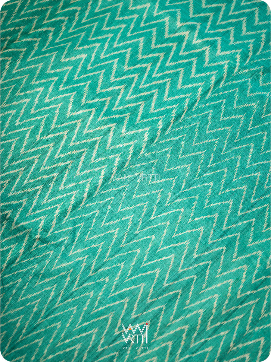 Sea Green Aziz Ikat Handspun Tussar Silk Saree