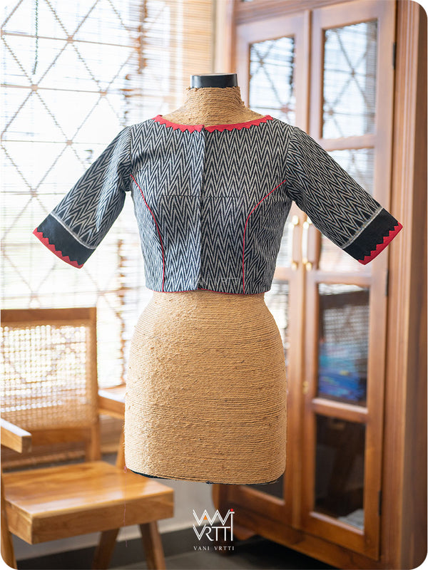 Black Zig Zag lily Pond Cotton Ikkat Blouse