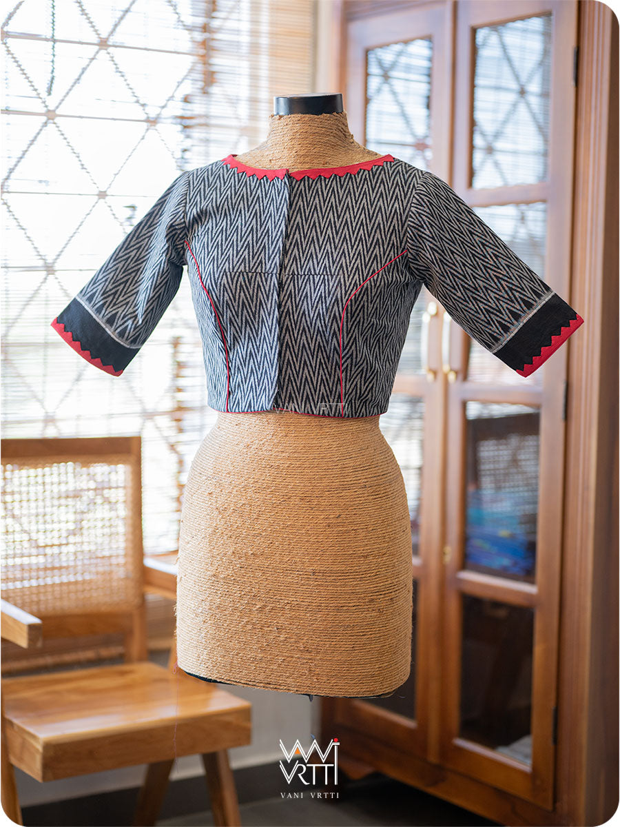 Black Zig Zag lily Pond Cotton Ikkat Blouse