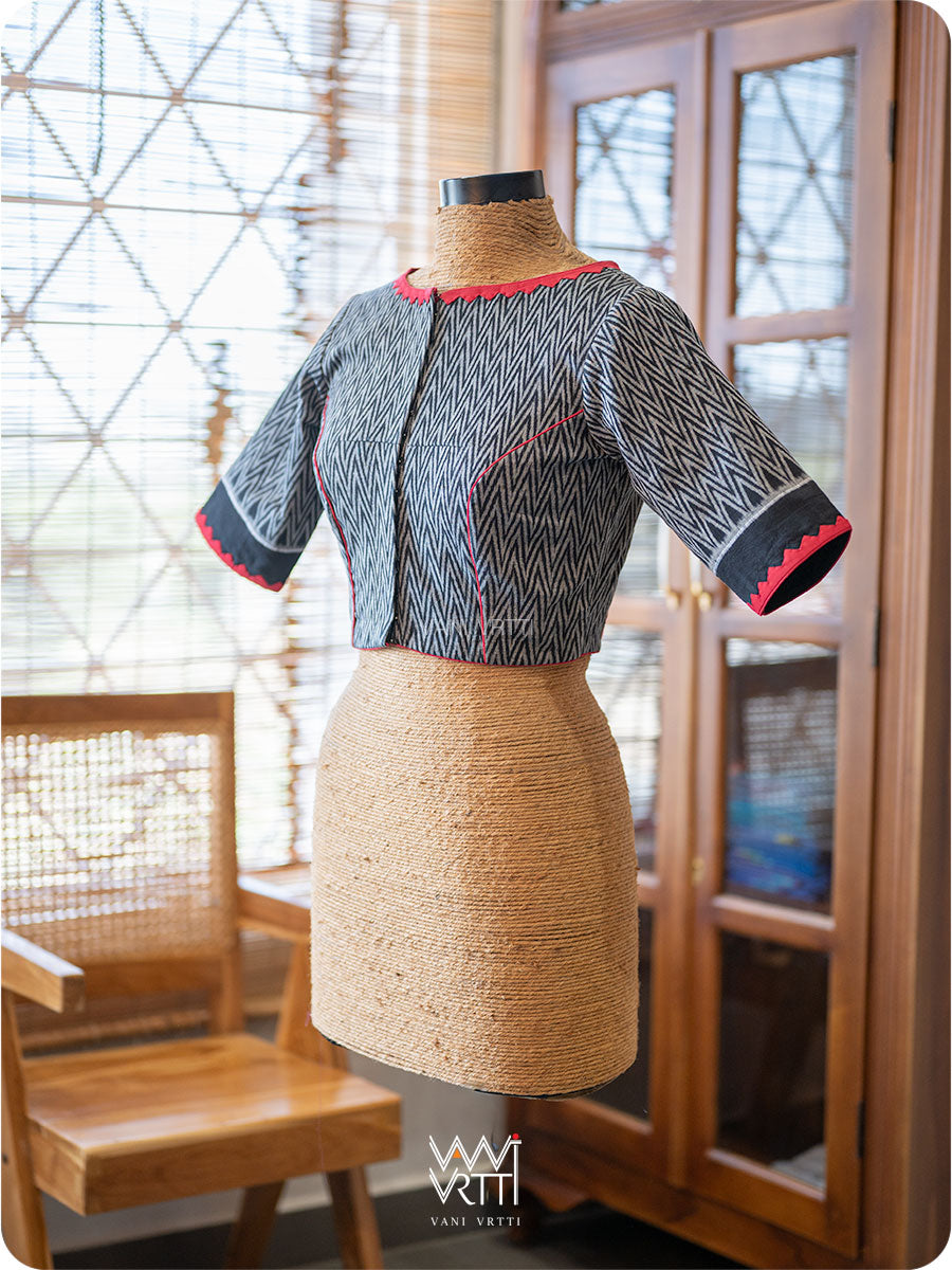 Black Zig Zag lily Pond Cotton Ikkat Blouse