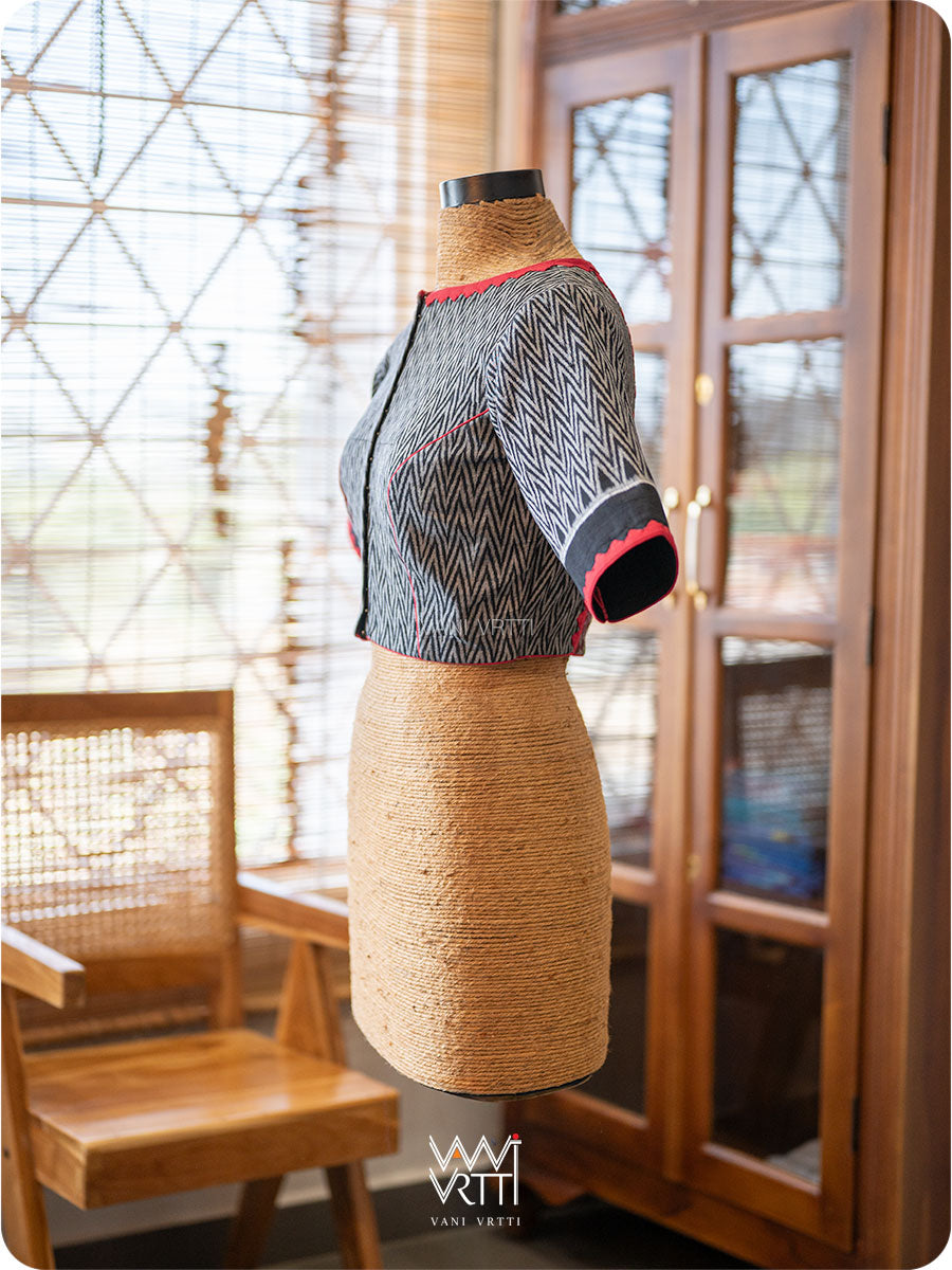 Black Zig Zag lily Pond Cotton Ikkat Blouse