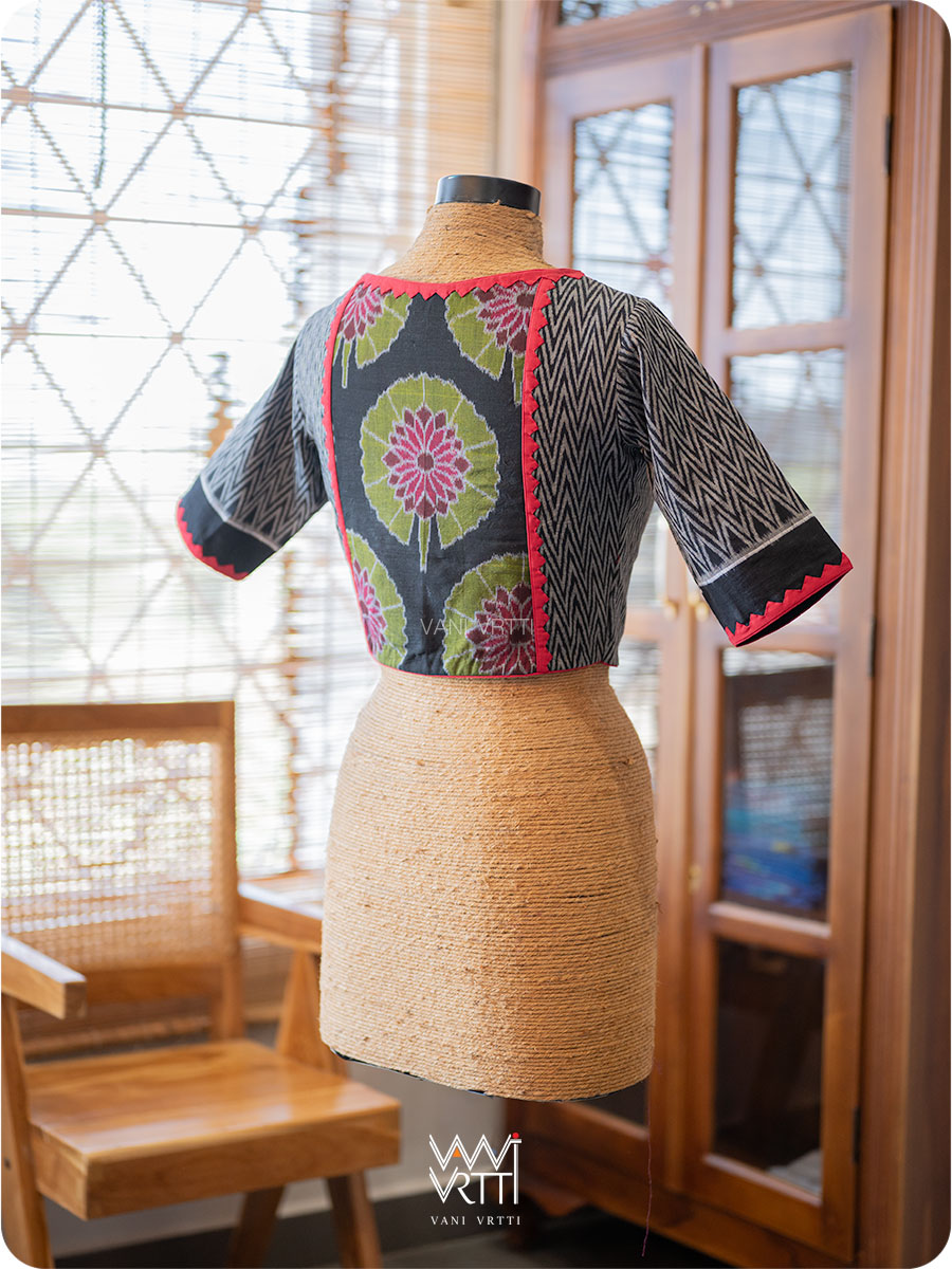 Black Zig Zag lily Pond Cotton Ikkat Blouse