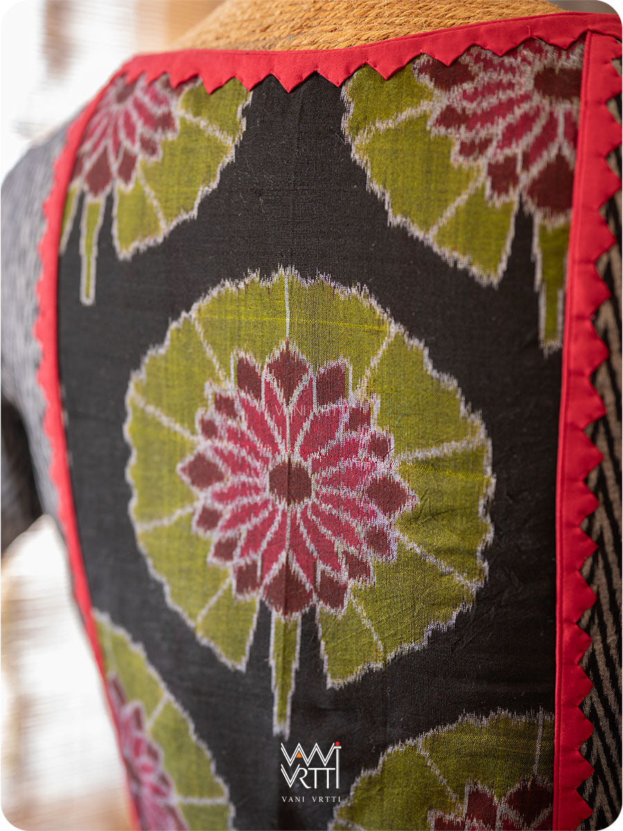 Black Zig Zag lily Pond Cotton Ikkat Blouse