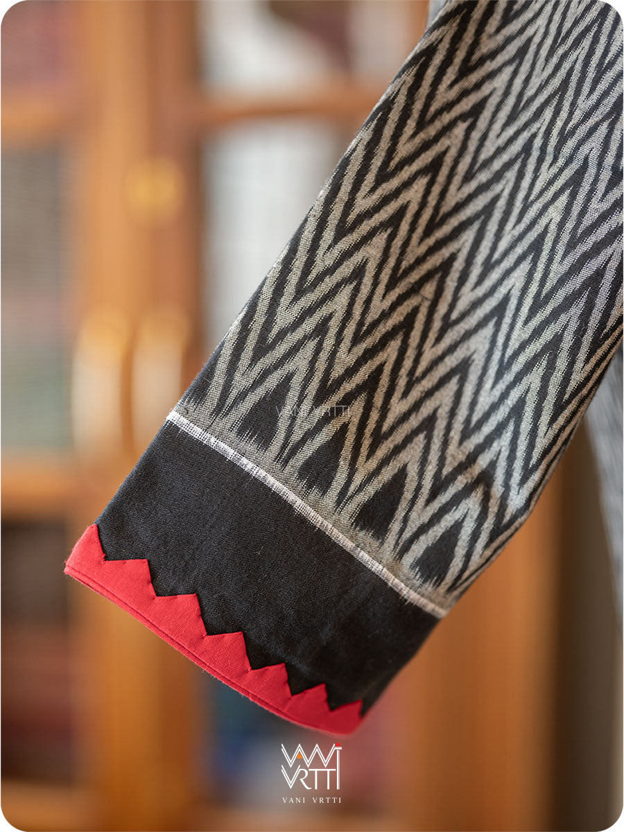 Black Zig Zag lily Pond Cotton Ikkat Blouse