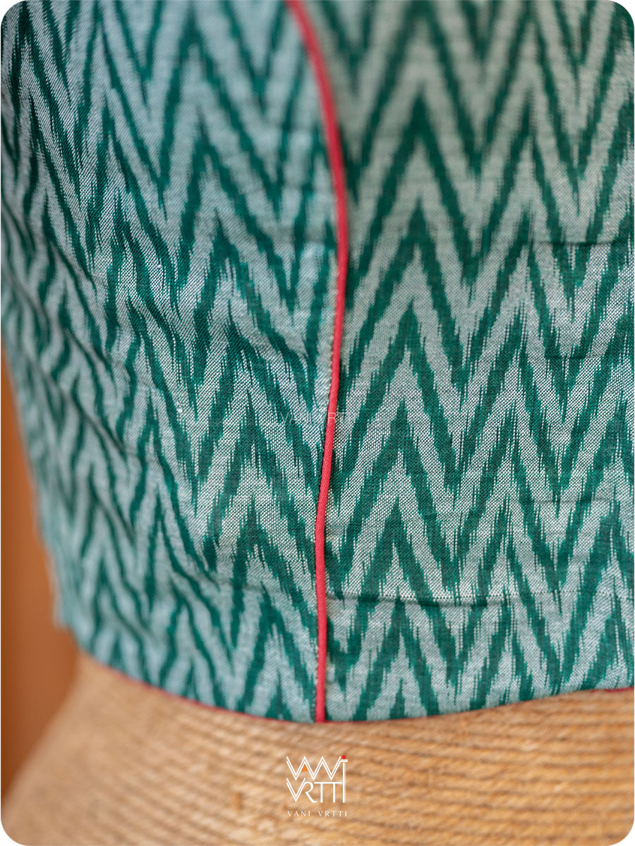 Bottle Green Zig Zag Lotus Parrot Ikat Cotton Blouse