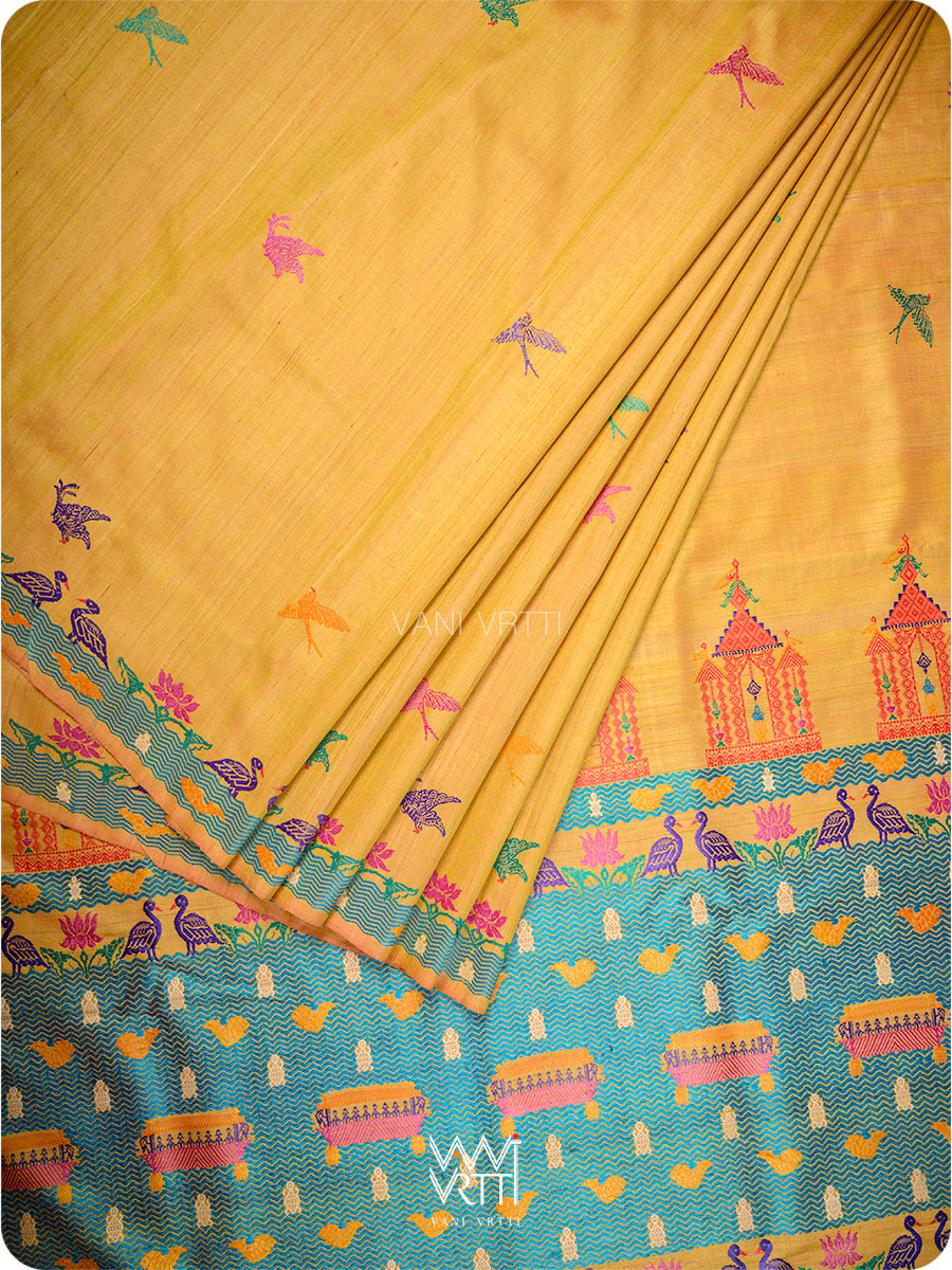 Mango Yellow Chilika Master Weave Exclusive Handspun Tussar Silk Saree