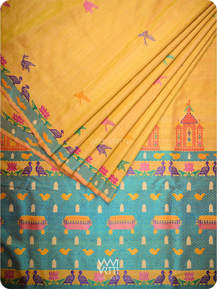 Mango Yellow Chilika Master Weave Exclusive Handspun Tussar Silk Saree