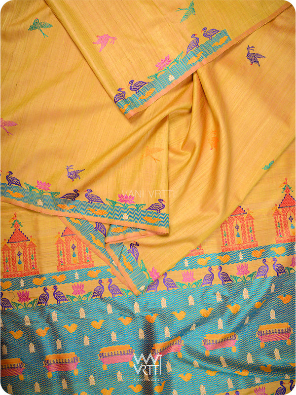 Mango Yellow Chilika Master Weave Exclusive Handspun Tussar Silk Saree