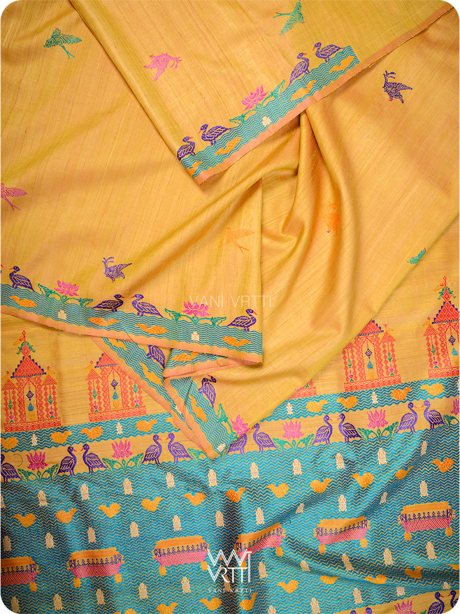 Mango Yellow Chilika Master Weave Exclusive Handspun Tussar Silk Saree