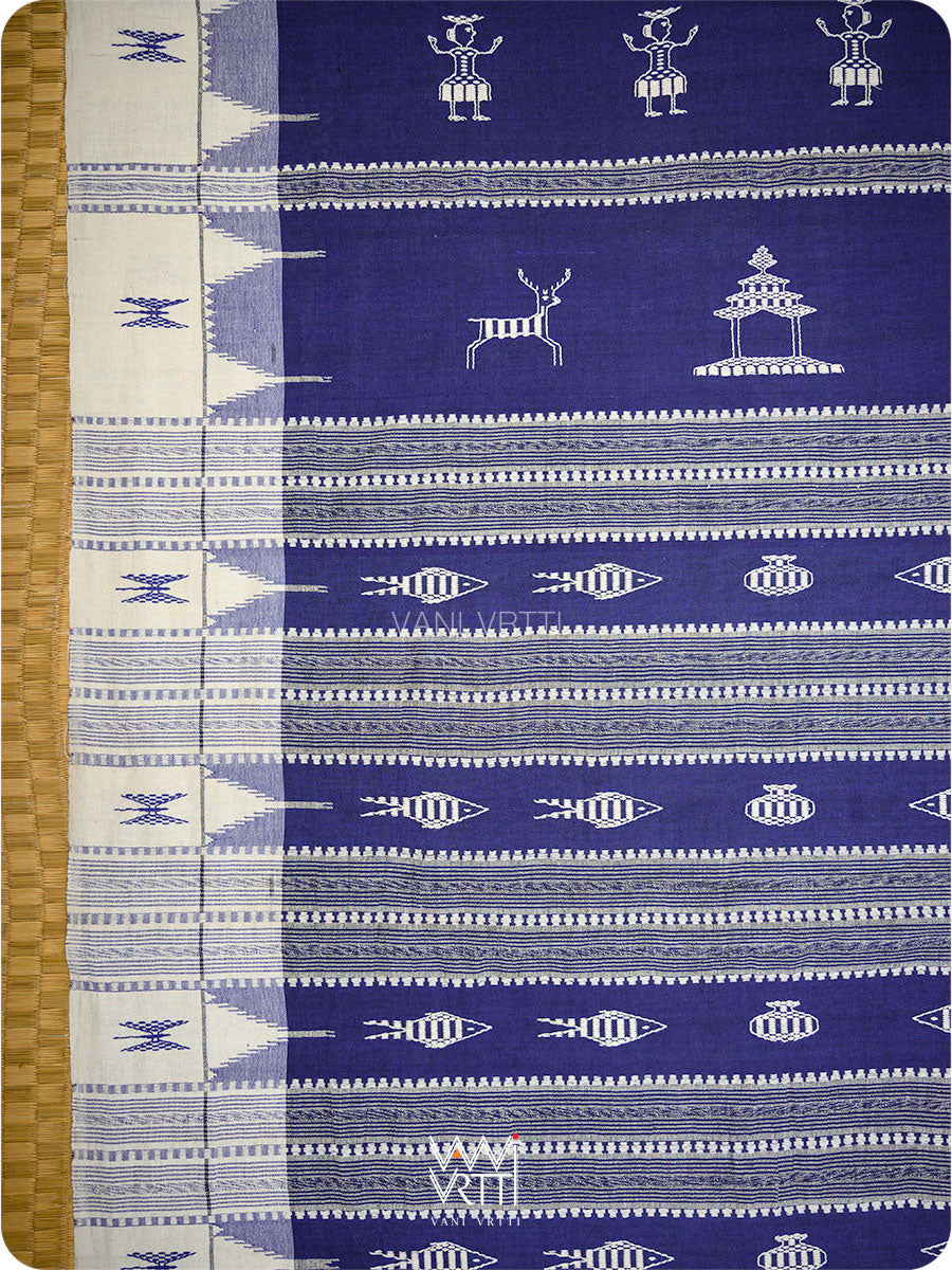 Deep Indigo Off White Triabl Masterweave Kotpad Saree