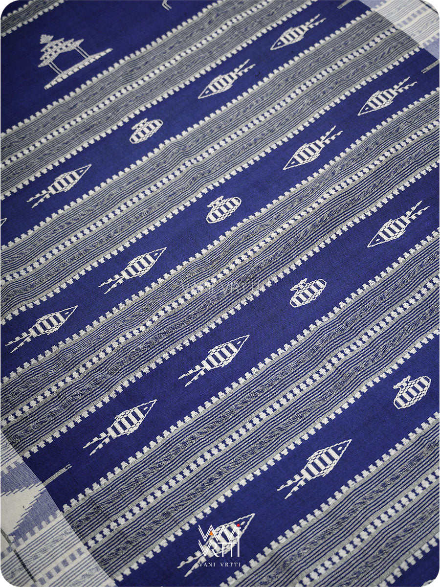 Deep Indigo Off White Triabl Masterweave Kotpad Saree