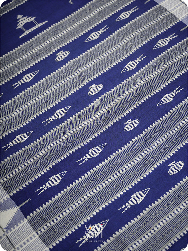 Deep Indigo Off White Triabl Masterweave Kotpad Saree