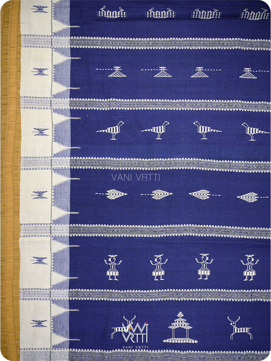 Deep Indigo Off White Triabl Masterweave Kotpad Saree
