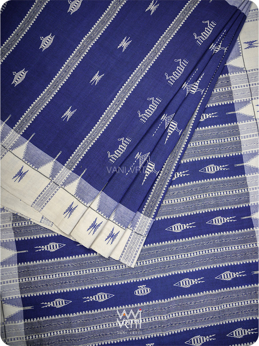 Deep Indigo Off White Triabl Masterweave Kotpad Saree