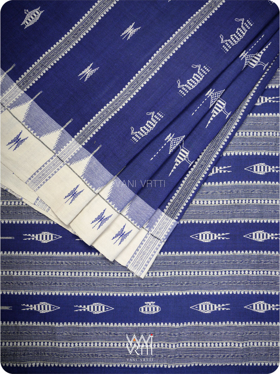 Deep Indigo Off White Triabl Masterweave Kotpad Saree