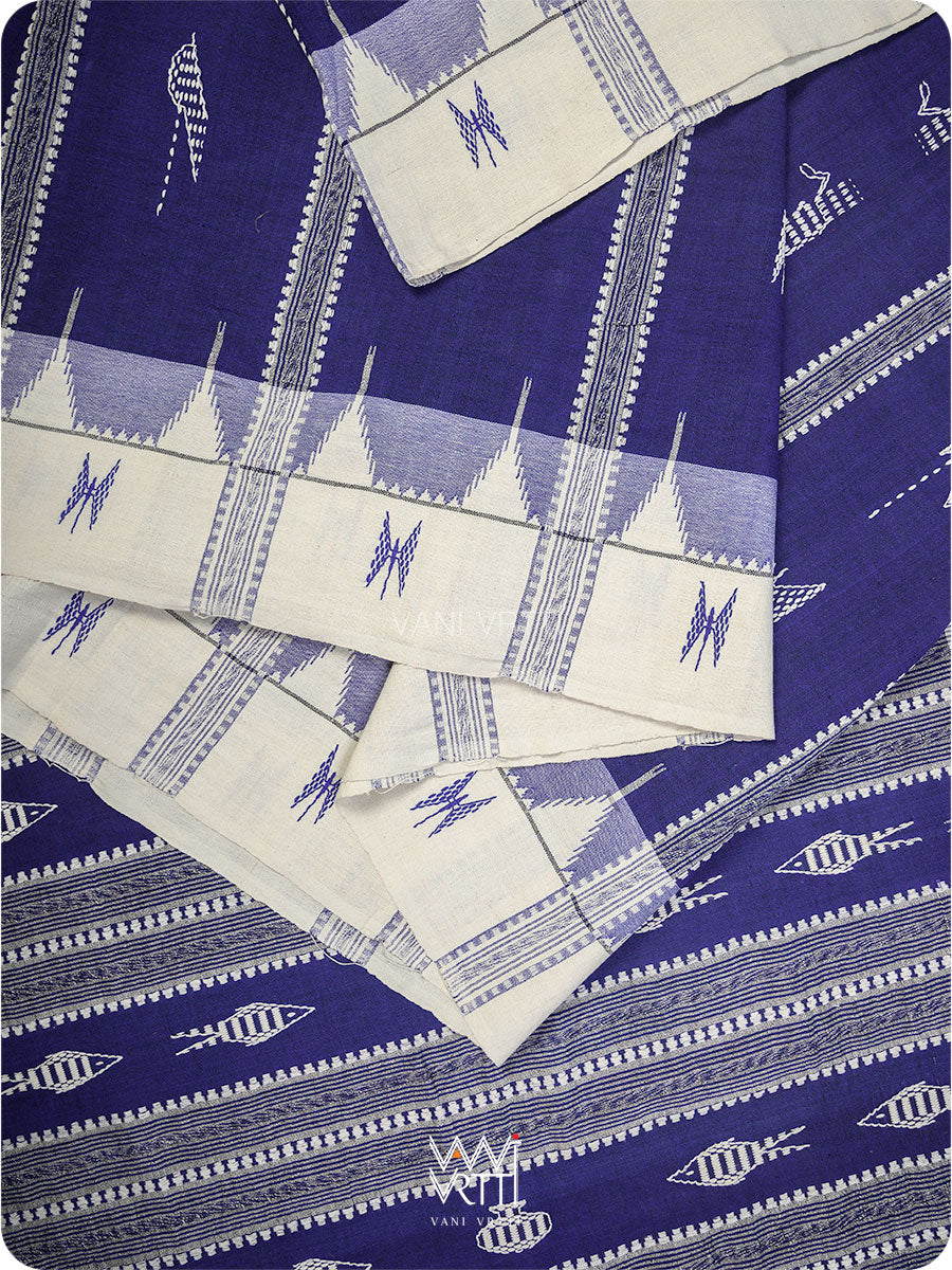 Deep Indigo Off White Triabl Masterweave Kotpad Saree