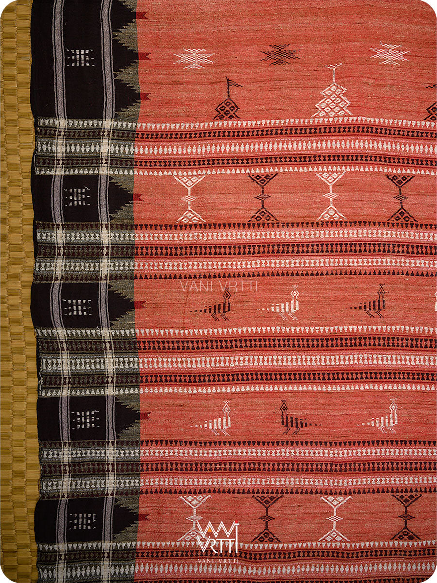 Kumkum Red Ganga Jamuna Ghiccha Tussar Cotton Masterweave Kotpad Saree