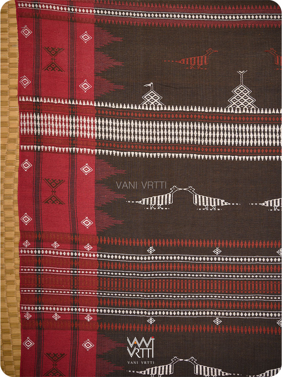 Deep Coffee Red Madder Tribal Masterweave Kotpad Saree