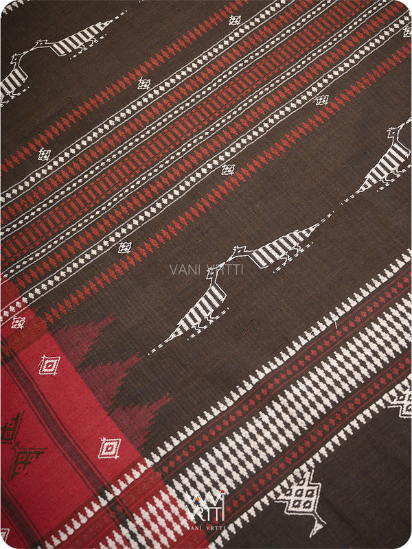 Deep Coffee Red Madder Tribal Masterweave Kotpad Saree