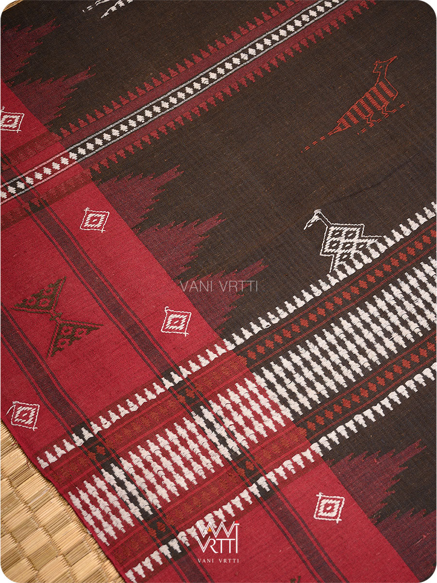 Deep Coffee Red Madder Tribal Masterweave Kotpad Saree