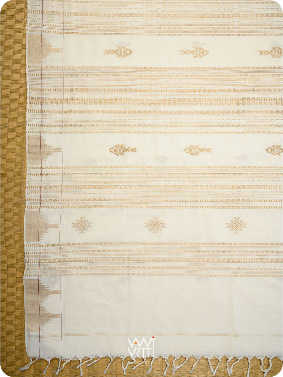 Off White Fine Tussar Fish Masterweave Kotpad Saree