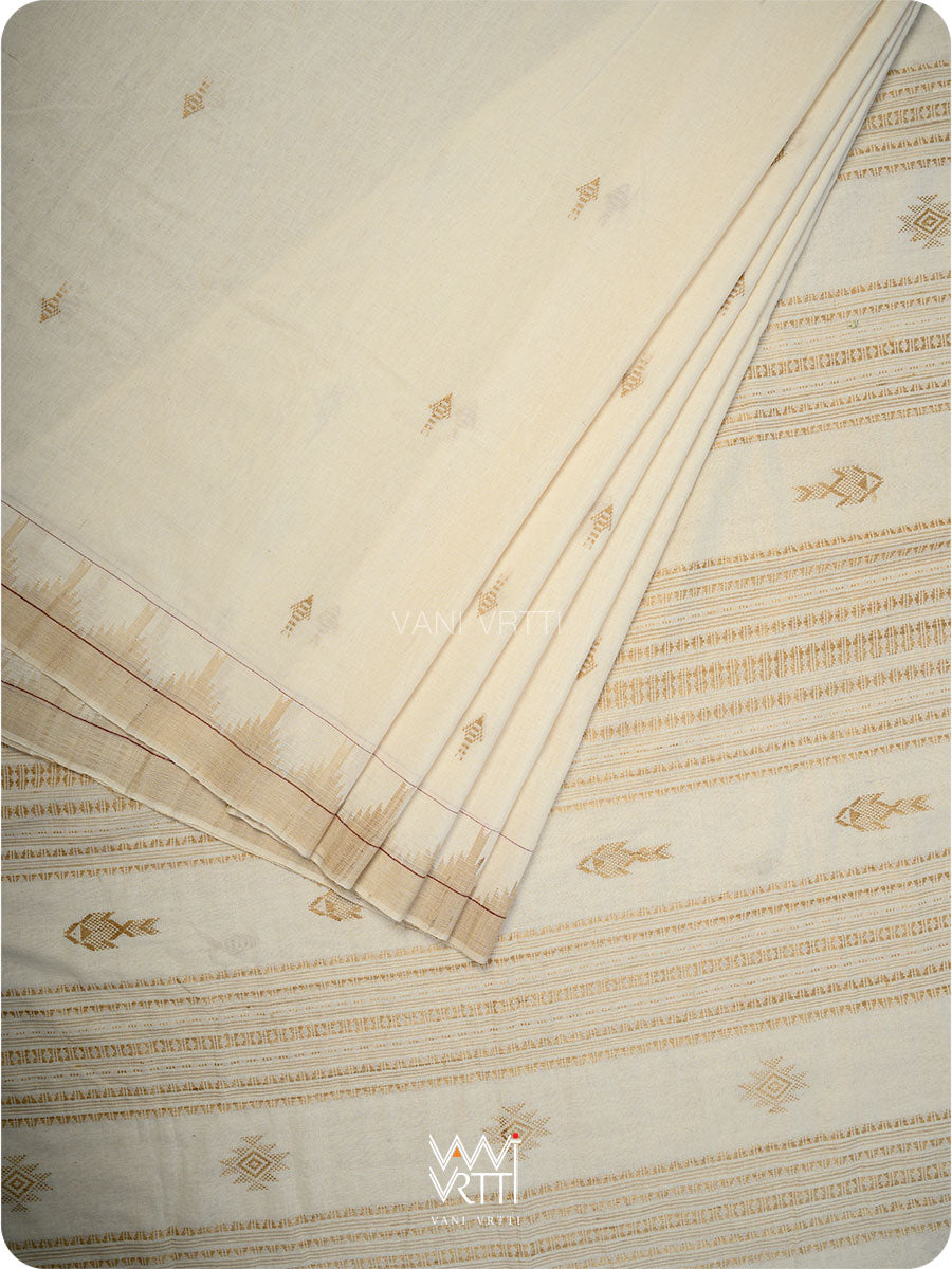 Off White Fine Tussar Fish Masterweave Kotpad Saree