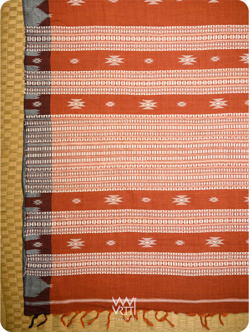 Madder Grey Temple Kotpad Cotton Saree
