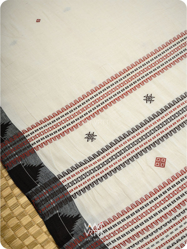 Off White Madder Black Diamond Fish Kotpad Saree